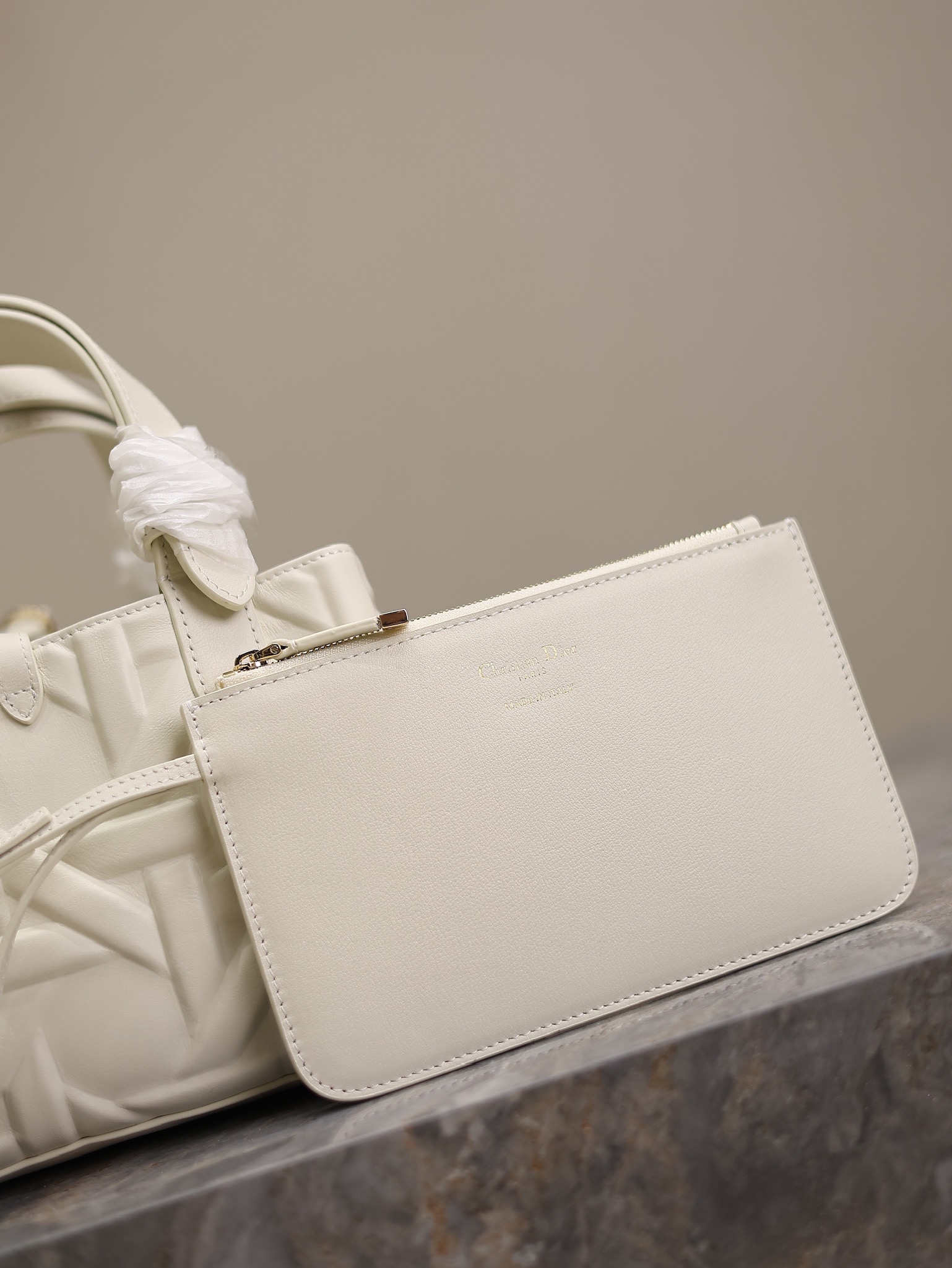 Small Dior Toujours Bag White Graphic Cannage Calfskin